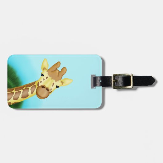 Koel gele Giraffe op blauwe achtergrond Bagagelabel (Voorkant horizontaal)