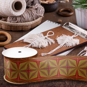 Koel Geometric Red & Yellow  Tribal Ethnic Satijnen Lint