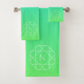 Koel geometrisch monogram | Blauw & Lime Groen Omb Bad Handdoek (Insitu)