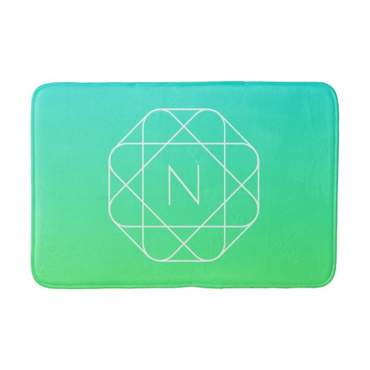Koel geometrisch monogram | Blauw & Lime Groen Omb Badmat (Voorkant)