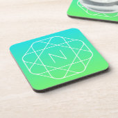 Koel geometrisch monogram | Blauw & Lime Groen Omb Bier Onderzetter (Linkerzijde)