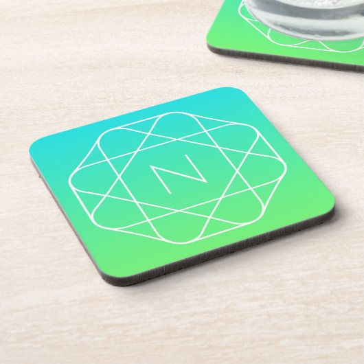 Koel geometrisch monogram | Blauw & Lime Groen Omb Bier Onderzetter (Linkerzijde)