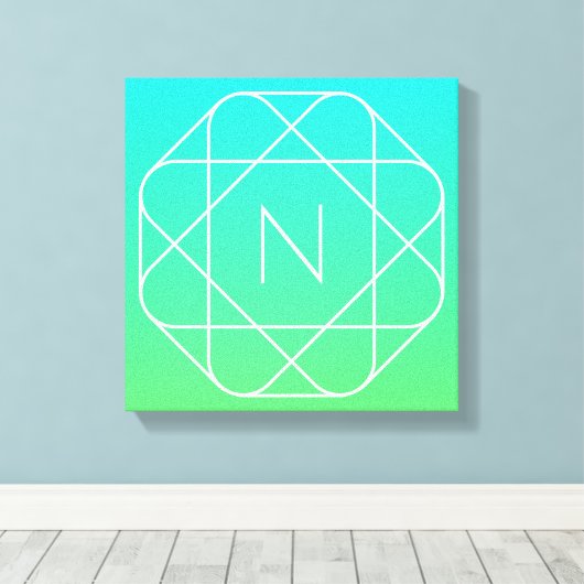 Koel geometrisch monogram | Blauw & Lime Groen Omb Canvas Afdruk (Insitu (Houten vloer))