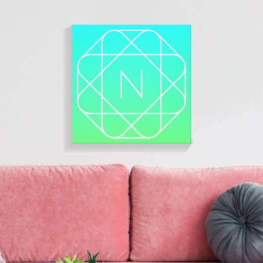 Koel geometrisch monogram | Blauw & Lime Groen Omb Canvas Afdruk (Insitu (Woonkamer))