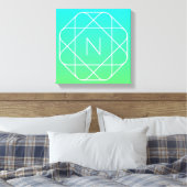 Koel geometrisch monogram | Blauw & Lime Groen Omb Canvas Afdruk (Insitu (Slaapkamer))
