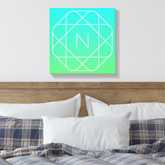 Koel geometrisch monogram | Blauw & Lime Groen Omb Canvas Afdruk (Insitu (Slaapkamer))
