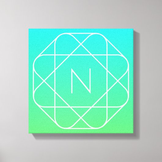Koel geometrisch monogram | Blauw & Lime Groen Omb Canvas Afdruk (Voorkant)