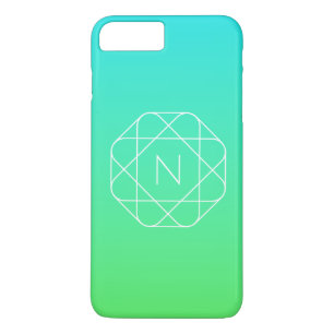 Koel geometrisch monogram   Blauw & Lime Groen Omb iPhone 8/7 Plus Hoesje