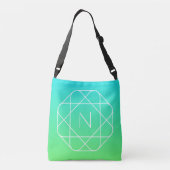 Koel geometrisch monogram | Blauw & Lime Groen Omb Crossbody Tas (Achterkant)