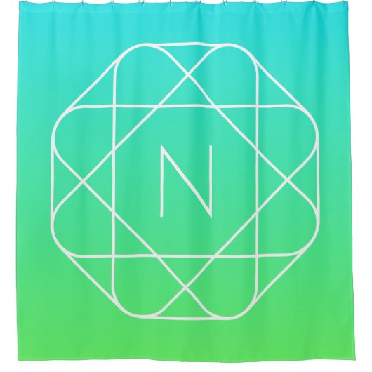 Koel geometrisch monogram | Blauw & Lime Groen Omb Douchegordijn (Voorkant)