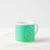Koel geometrisch monogram | Blauw & Lime Groen Omb Espresso Kop (Voorkant rechts)