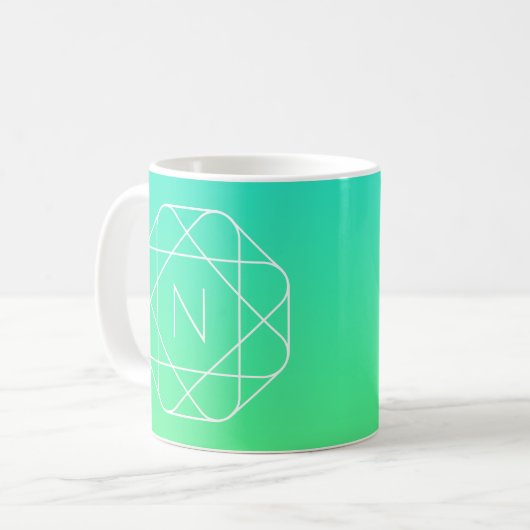 Koel geometrisch monogram | Blauw & Lime Groen Omb Koffiemok (Voorkant links)