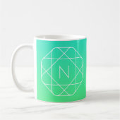 Koel geometrisch monogram | Blauw & Lime Groen Omb Koffiemok (Links)
