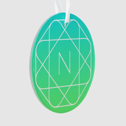 Koel geometrisch monogram | Blauw & Lime Groen Omb Ornament (voorkant)