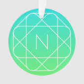 Koel geometrisch monogram | Blauw & Lime Groen Omb Ornament (voorkant)