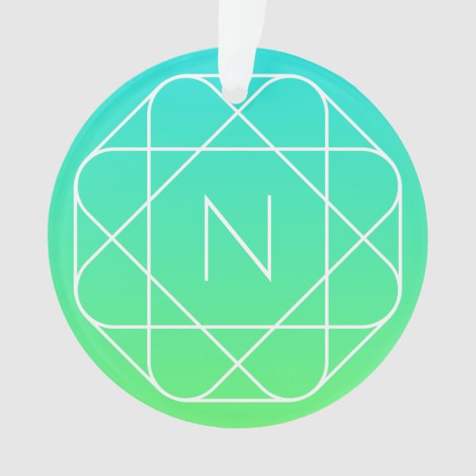 Koel geometrisch monogram | Blauw & Lime Groen Omb Ornament (voorkant)