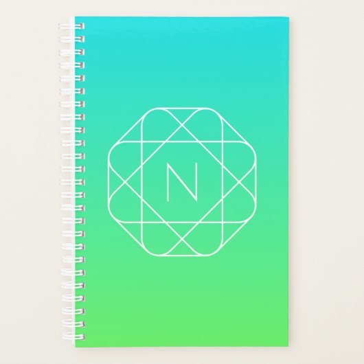 Koel geometrisch monogram | Blauw & Lime Groen Omb Planner (Voorkant)