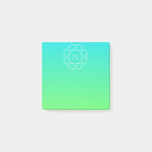 Koel geometrisch monogram | Blauw & Lime Groen Omb Post-it® Notes (Voorkant)