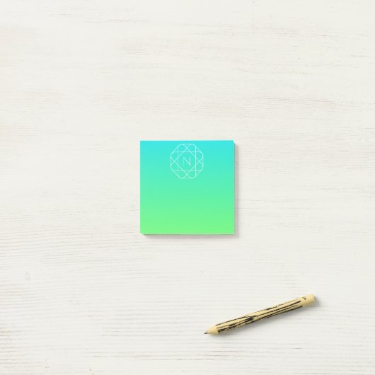 Koel geometrisch monogram | Blauw & Lime Groen Omb Post-it® Notes (Op bureau)