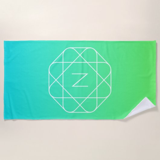 Koel geometrisch monogram | Blauw & Lime Groen Omb Strandlaken (Voorkant)