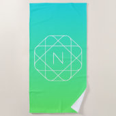 Koel geometrisch monogram | Blauw & Lime Groen Omb Strandlaken (Voorkant)