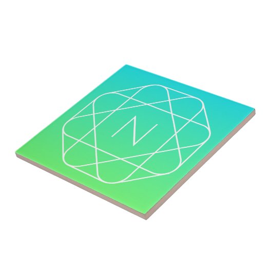 Koel geometrisch monogram | Blauw & Lime Groen Omb Tegeltje (Zijkant)