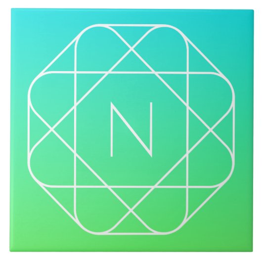 Koel geometrisch monogram | Blauw & Lime Groen Omb Tegeltje (Voorkant)
