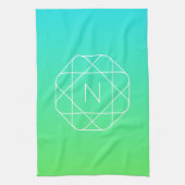 Koel geometrisch monogram | Blauw & Lime Groen Omb Theedoek (Verticaal)