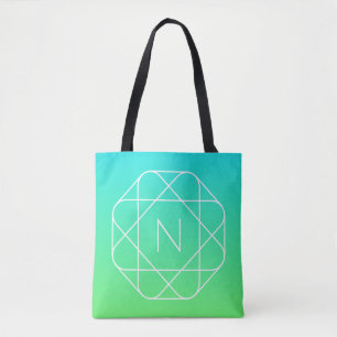 Koel geometrisch monogram   Blauw & Lime Groen Omb Tote Bag