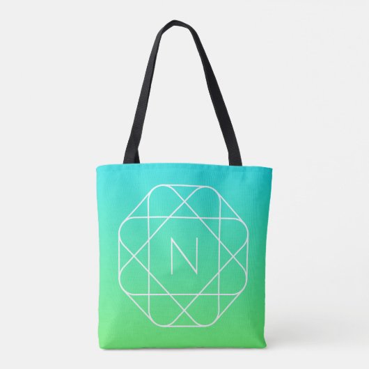 Koel geometrisch monogram | Blauw & Lime Groen Omb Tote Bag (Achterkant)