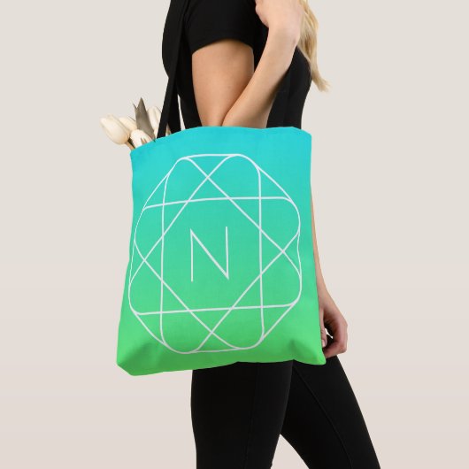 Koel geometrisch monogram | Blauw & Lime Groen Omb Tote Bag (Dichtbij)