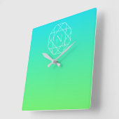Koel geometrisch monogram | Blauw & Lime Groen Omb Vierkante Klok (Hoek)