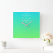 Koel geometrisch monogram | Blauw & Lime Groen Omb Vierkante Klok (Huis)