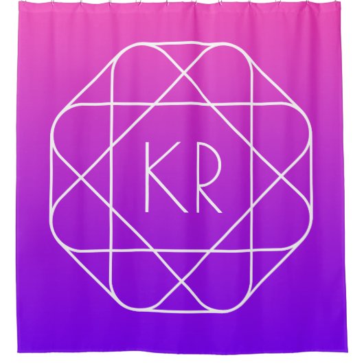 Koel Geometrisch Monogram | Magenta Paars Violet Douchegordijn (Voorkant)
