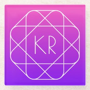 Koel Geometrisch Monogram Magenta Paars Violet Glazen Onderzetter
