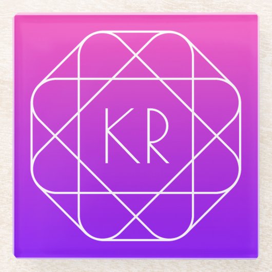 Koel Geometrisch Monogram | Magenta Paars Violet Glazen Onderzetter (Voorkant)