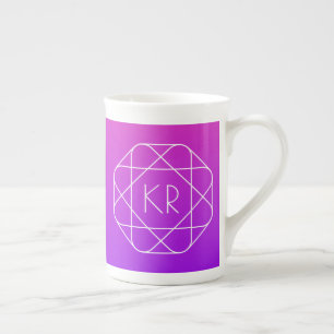 Koel Geometrisch Monogram Magenta Paars Violet Porselein Kop