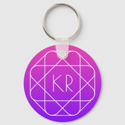 Koel Geometrisch Monogram | Magenta Paars Violet Sleutelhanger (Voorkant)