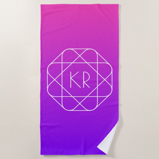 Koel Geometrisch Monogram | Magenta Paars Violet Strandlaken (Voorkant)