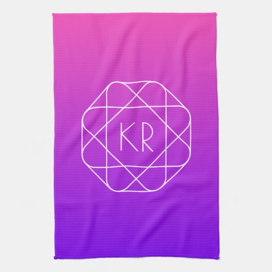 Koel Geometrisch Monogram | Magenta Paars Violet Theedoek (Verticaal)
