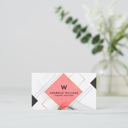 Koel Geometrisch Monogram Visitekaartje (Staand voorkant)