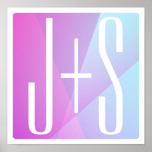 Koel geometrisch roze & paars Initialen voor kop Poster