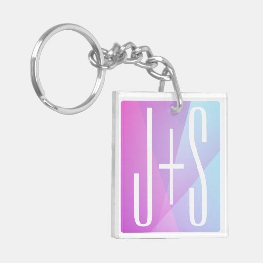 Koel geometrisch roze & paars | Koppels Initialen Sleutelhanger (Voorkant Links)