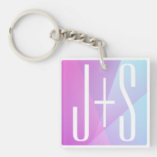 Koel geometrisch roze & paars Koppels Initialen Sleutelhanger