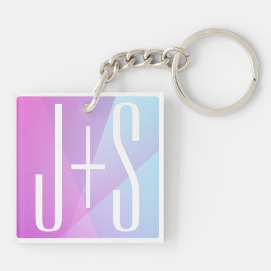 Koel geometrisch roze & paars | Koppels Initialen Sleutelhanger (Achterkant)