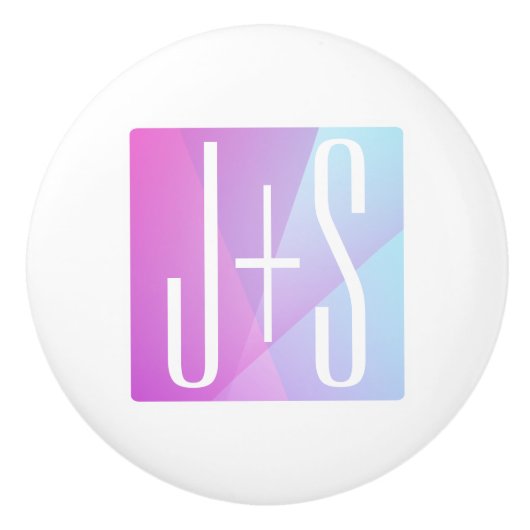 Koel Geometrische roze en Paars | Initialen voor p Keramische Knop (Voorkant)