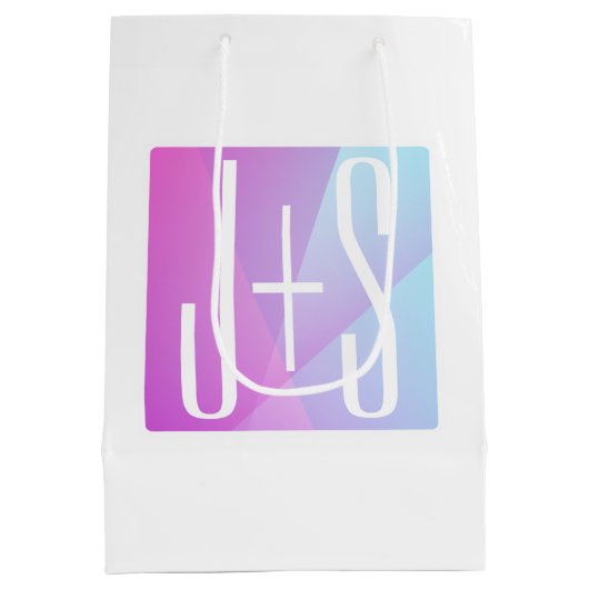 Koel Geometrische roze en Paars | Initialen voor p Medium Cadeauzakje (Achterkant)