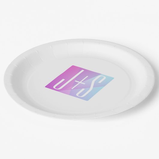 Koel Geometrische roze en Paars | Initialen voor p Papieren Bordje (Gekanteld)