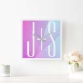 Koel Geometrische roze en Paars | Initialen voor p Vierkante Klok (Huis)