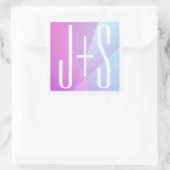 Koel Geometrische roze en Paars | Initialen voor p Vierkante Sticker (Tas)